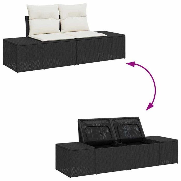 Garten-Sofa-Set mit Speicher 9 pcs Schwarz Poly Rattan – Bild 11