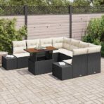Garten-Sofa-Set mit Speicher 9 pcs Schwarz Poly Rattan – Bild 3
