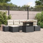 Garten-Sofa-Set mit Speicher 7 pcs Schwarz Poly Rattan