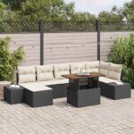 Garten-Sofa-Set mit Speicher 8 pcs Schwarz Poly Rattan