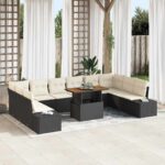 Garten-Sofa-Set mit Speicher 11 pcs Schwarz Poly Rattan