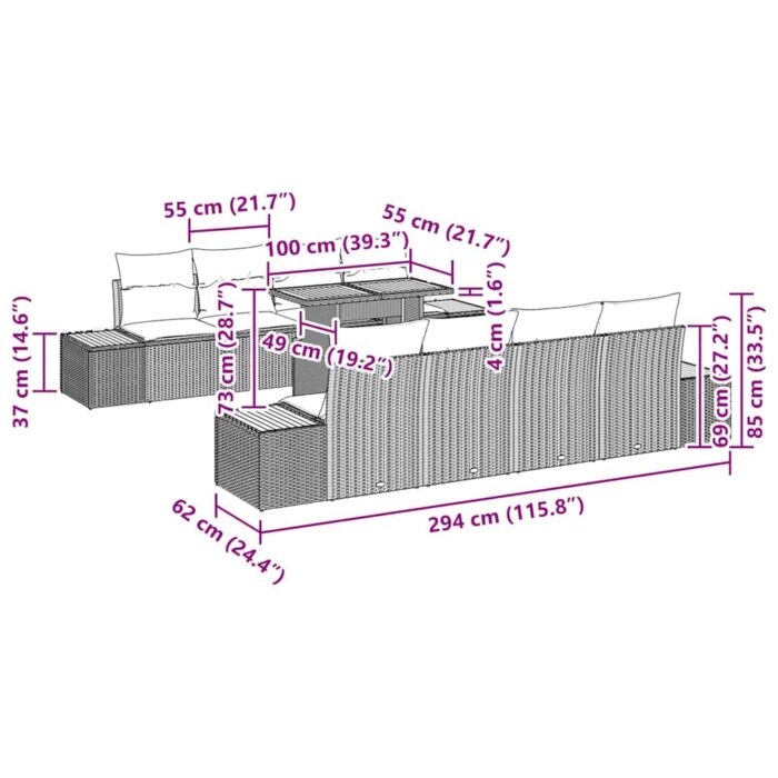 Garten-Sofa-Set mit Speicher 9 pcs Schwarz Poly Rattan – Bild 13