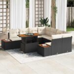 Garten-Sofa-Set mit Speicher 9 pcs Schwarz Poly Rattan