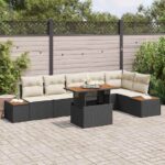 Garten-Sofa-Set mit Speicher 7 pcs Schwarz Poly Rattan