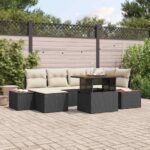Garten-Sofa-Set mit Speicher 7 pcs Schwarz Poly Rattan