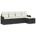 Garten-Sofa-Set mit Kissen 5 pcs Schwarz und Creme Poly Rattan – Bild 2