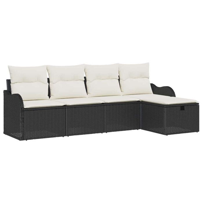 Garten-Sofa-Set mit Kissen 5 pcs Schwarz und Creme Poly Rattan – Bild 2