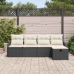 Garten-Sofa-Set mit Kissen 5 pcs Schwarz und Creme Poly Rattan – Bild 3