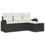 Sofa Set mit Kissen 4 pcs Schwarz und Creme Poly-Rattan – Bild 2