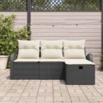 Sofa Set mit Kissen 4 pcs Schwarz und Creme Poly-Rattan – Bild 3