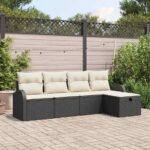 Sofa Set mit Kissen 5 pcs Schwarz und Creme Poly-Rattan