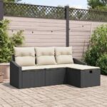 Sofa Set mit Kissen 4 pcs Poly-Rattan