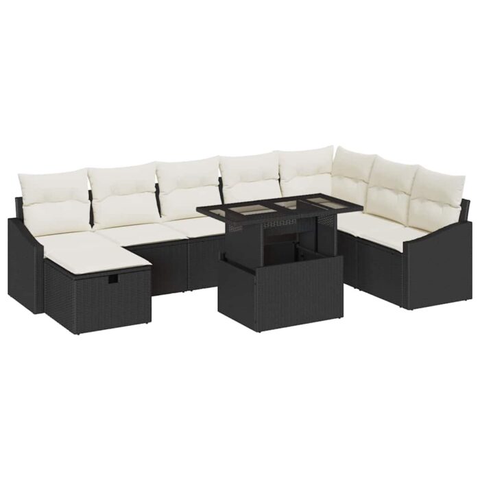Garten-Sofa-Set 9 pcs Schwarz Poly-Rattan – Bild 2