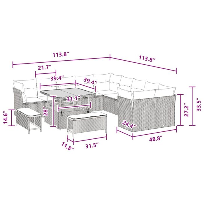 Gartensofa-set 13 pcs Schwarz Poly-Rattan – Bild 9