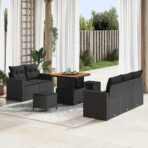 Gartensofa-set mit Kissen 8 pcs Schwarz Poly-Rattan