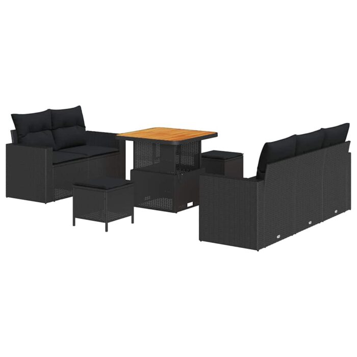 Gartensofa-set mit Kissen 8 pcs Schwarz Poly-Rattan – Bild 2