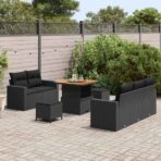 Gartensofa-set mit Kissen 8 pcs Schwarz Poly-Rattan – Bild 3