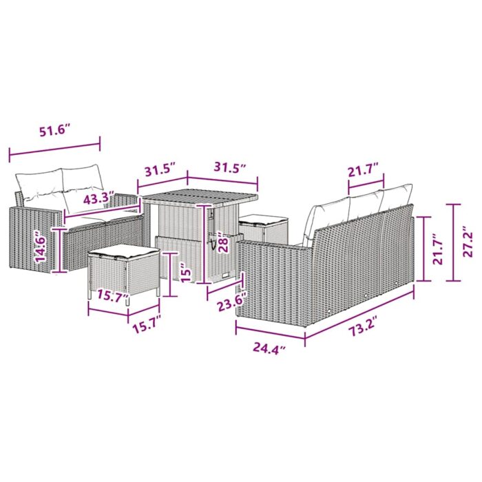 Gartensofa-set mit Kissen 8 pcs Schwarz Poly-Rattan – Bild 9