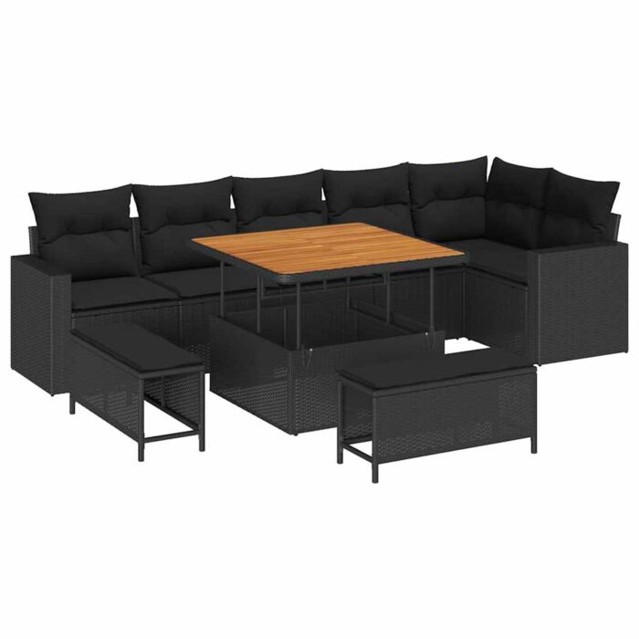Gartensofa-set 9 pcs Schwarz Poly-Rattan – Bild 2