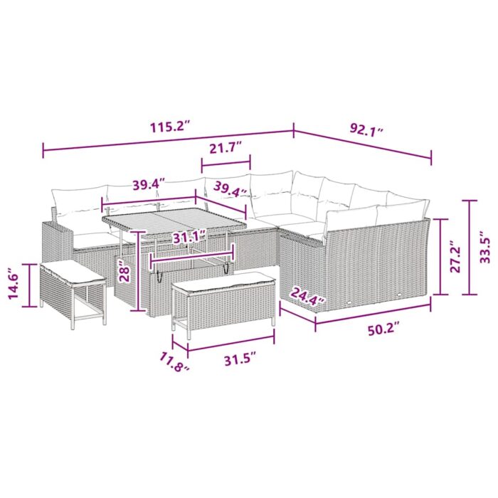 Gartensofa-set 12 pcs Schwarz Poly-Rattan – Bild 10
