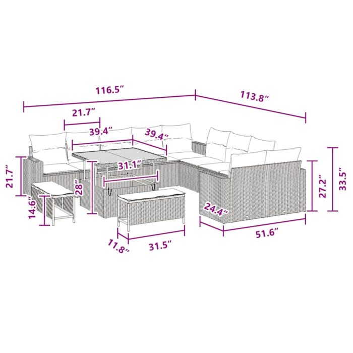 Gartensofa-set 13 pcs Schwarz Poly-Rattan – Bild 9