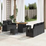 Gartensofa-set mit Kissen 8 pcs Schwarz Poly-Rattan