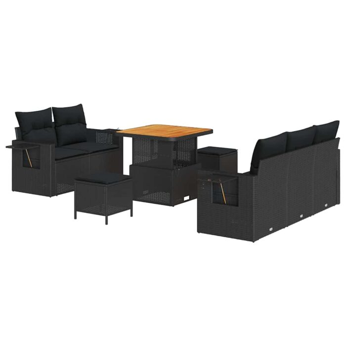 Gartensofa-set mit Kissen 8 pcs Schwarz Poly-Rattan – Bild 2