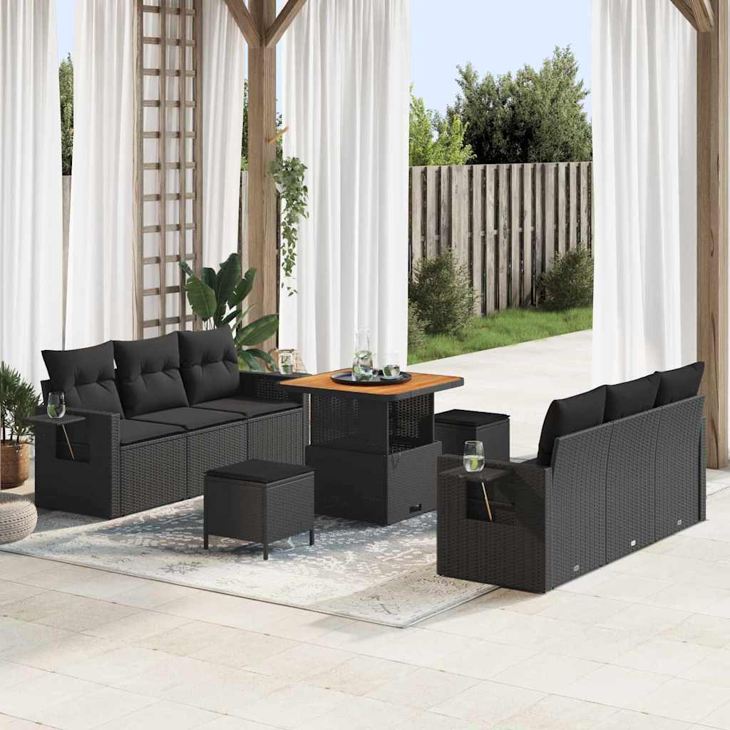 3361694_1.jpg Gartensofa-set mit Kissen 9 pcs Schwarz Poly-Rattan – Bild 1