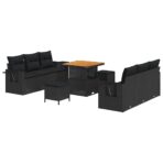 Gartensofa-set mit Kissen 9 pcs Schwarz Poly-Rattan – Bild 2