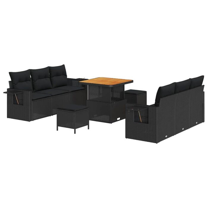 Gartensofa-set mit Kissen 9 pcs Schwarz Poly-Rattan – Bild 2