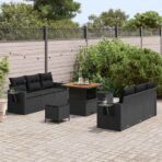 Gartensofa-set mit Kissen 9 pcs Schwarz Poly-Rattan – Bild 3