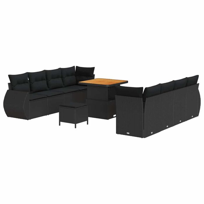 Gartensofa-set mit Kissen 11 pcs Schwarz Poly-Rattan – Bild 2