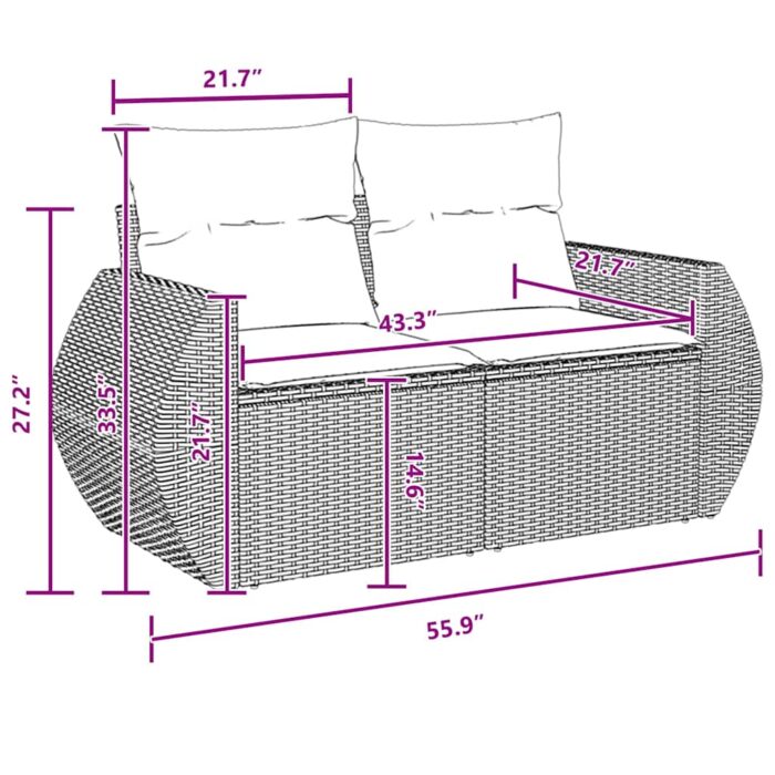 Gartensofa-set 8 pcs Schwarz Poly-Rattan – Bild 12