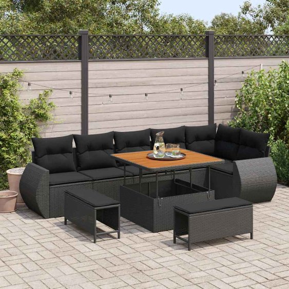 3361884_1.jpg Gartensofa-set 9 pcs Schwarz Poly-Rattan – Bild 1