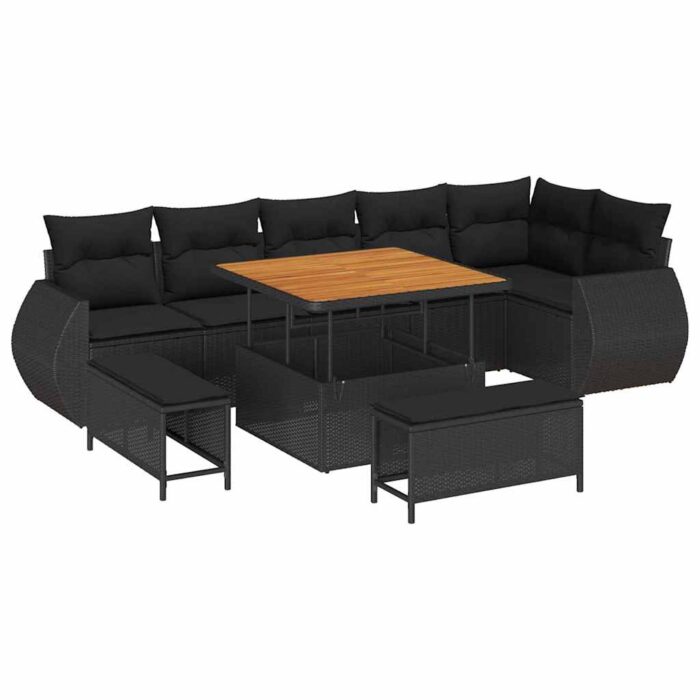 Gartensofa-set 9 pcs Schwarz Poly-Rattan – Bild 2
