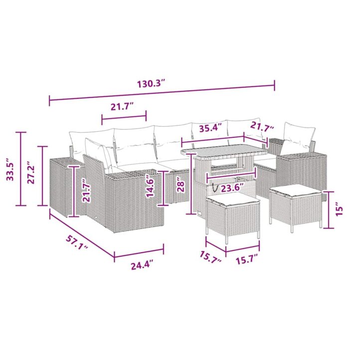 Garten-Sofa-Set 10 pcs Schwarz Poly-Rattan – Bild 12