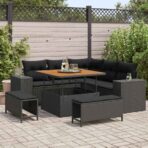 Gartensofa-set mit Kissen 8 pcs Schwarz Poly-Rattan