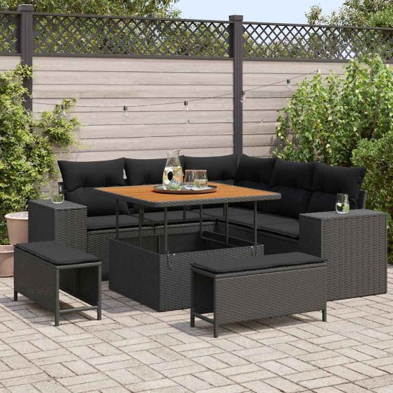 3361994_1.jpg Gartensofa-set mit Kissen 8 pcs Schwarz Poly-Rattan – Bild 1