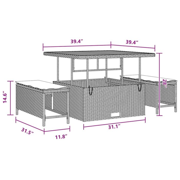Gartensofa-set mit Kissen 8 pcs Schwarz Poly-Rattan – Bild 10