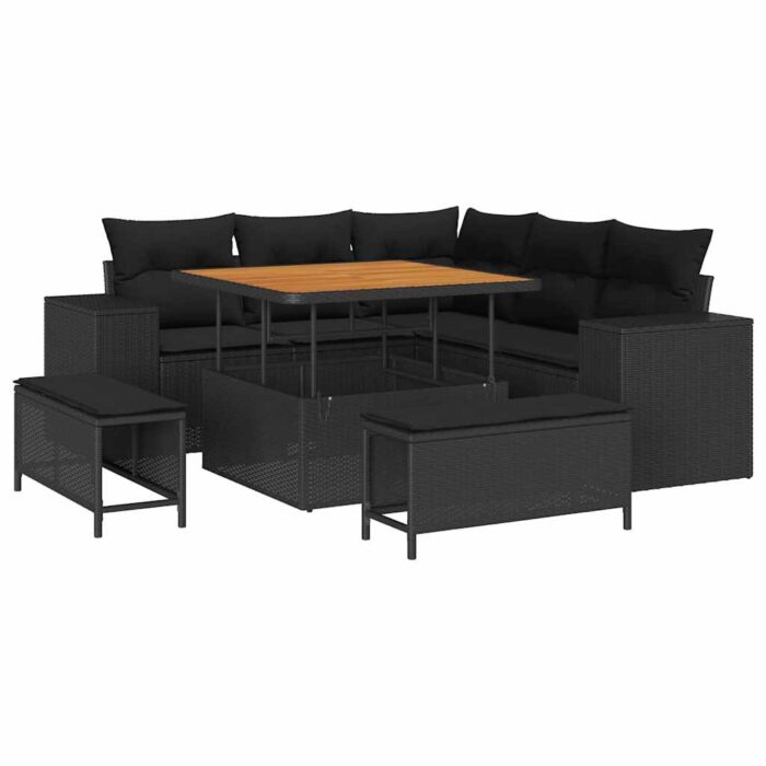 Gartensofa-set mit Kissen 8 pcs Schwarz Poly-Rattan – Bild 2