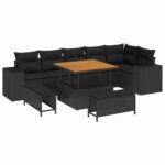 Gartensofa-set mit Kissen 9 pcs Schwarz Poly-Rattan