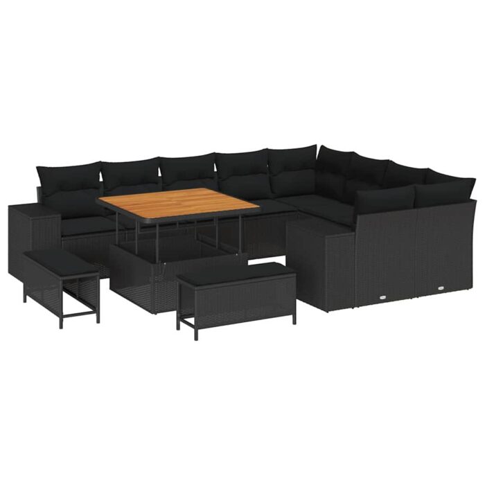 Gartensofa-set mit Kissen 12 pcs Schwarz Poly-Rattan – Bild 2