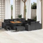 Gartensofa-set mit Kissen 13 pcs Schwarz Poly-Rattan