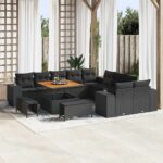 Gartensofa-set mit Kissen 13 pcs Schwarz Poly-Rattan