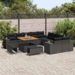Gartensofa-set mit Kissen 13 pcs Schwarz Poly-Rattan – Bild 3