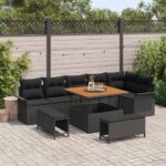 Gartensofa-set mit Kissen 9 pcs Schwarz Poly-Rattan