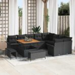 Gartensofa-set mit Kissen 12 pcs Schwarz Poly-Rattan