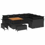 Gartensofa-set mit Kissen 12 pcs Schwarz Poly-Rattan – Bild 2