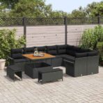Gartensofa-set mit Kissen 12 pcs Schwarz Poly-Rattan – Bild 3