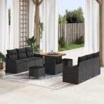 Gartensofa-set mit Kissen 9 pcs Schwarz Poly-Rattan